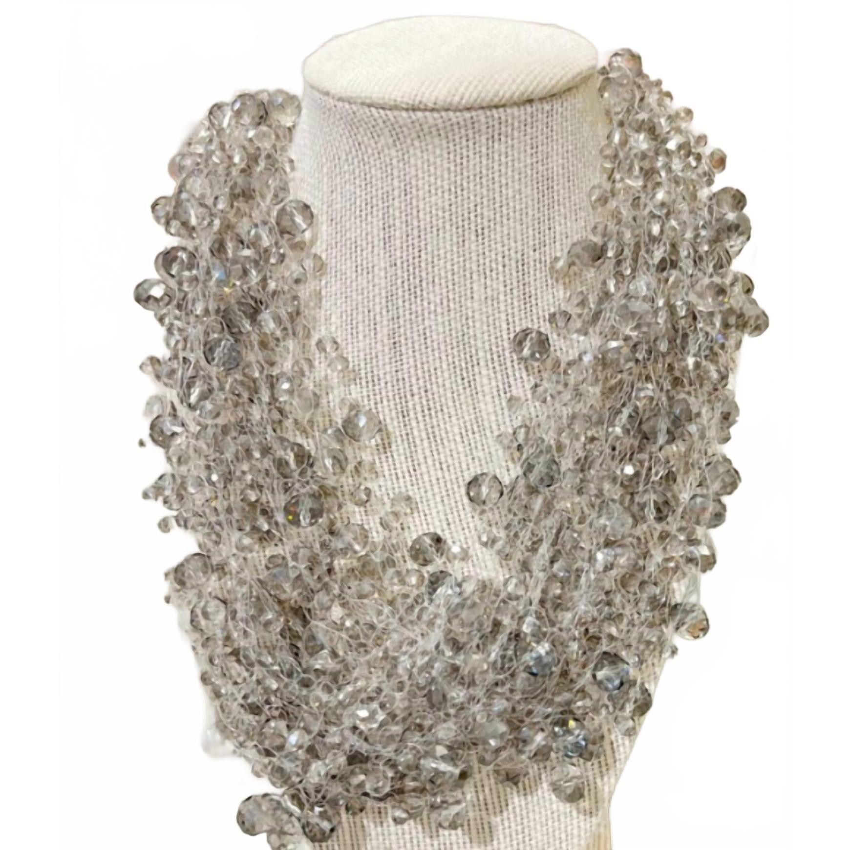 New Crown Linen Women's Crystal Bead Cluster Necklace In Grey